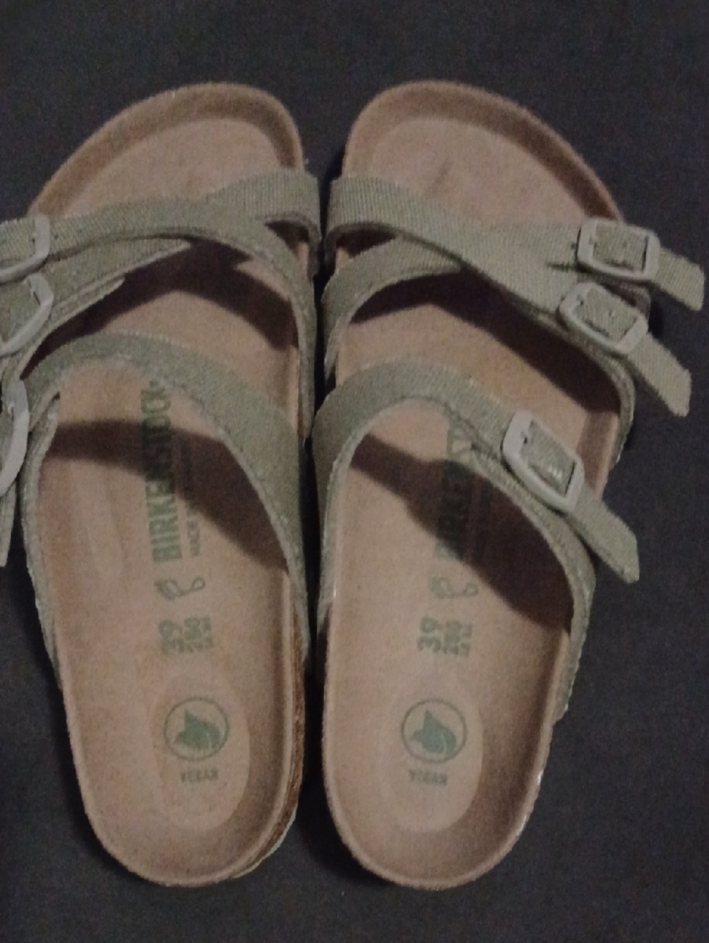 Birkenstock 39 EU (W8/M6)Olive Two-Strap Buckle Sandals VEGAN.
